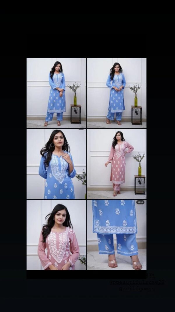 Pastel colors Chikan Embroidery Kurti & Pant.